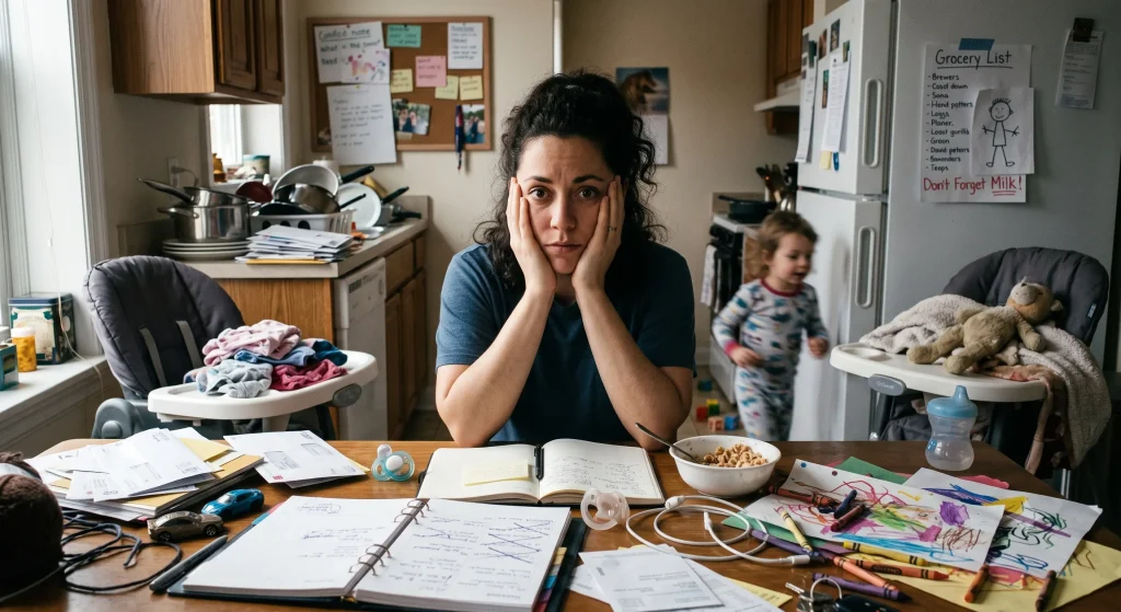 ADHD motherhood struggle executive dysfunction mom looking overwhelmed