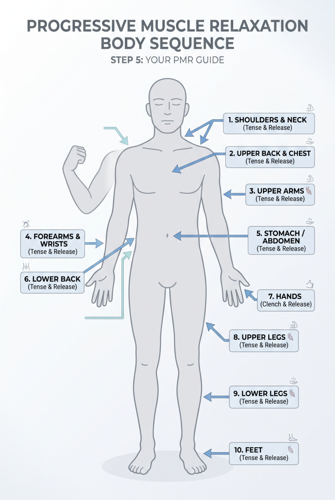 Progressive muscle relaxation body diagram for reducing anxiety